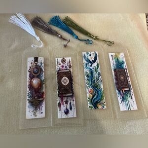 Handmade Artistic Bookmarks with Tassels, set of 4